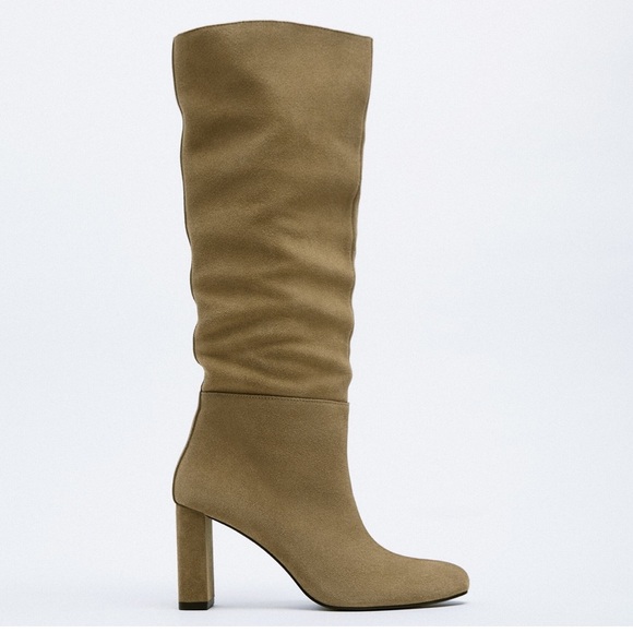 Zara Heeled Split Suede Knee High Boots NWT - Picture 10 of 12